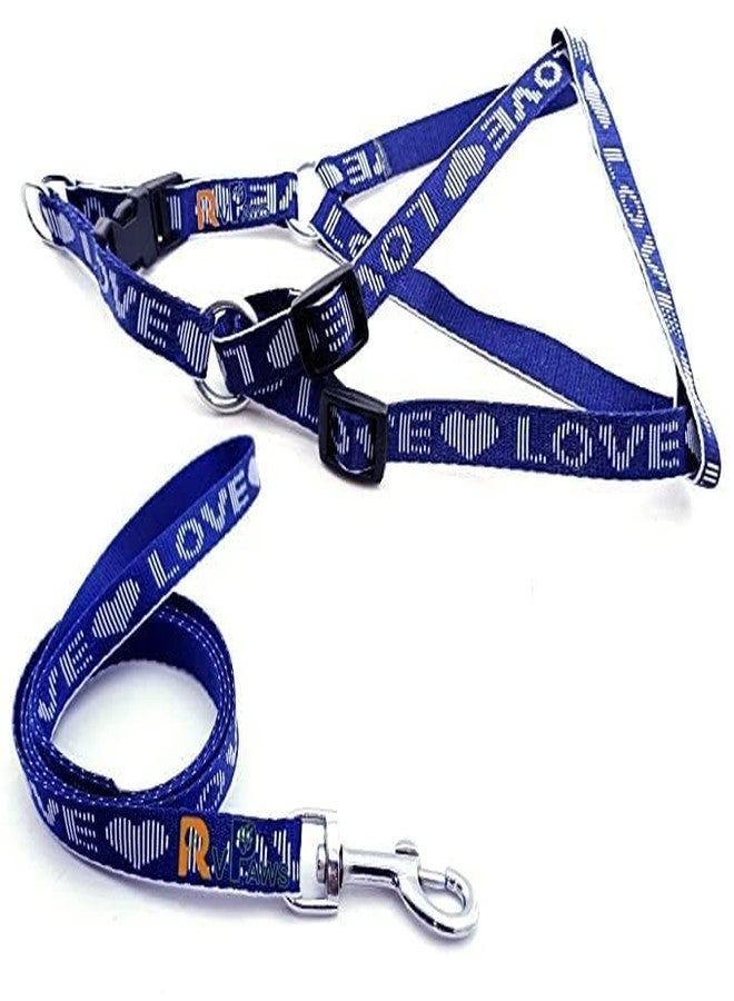 Pups&Pets 15 MM Nylon Love Printed Leash with Harness 0.5 Inch Adjustable Nylon Harness Set Suitable for Training/Walking Small Breed Dog and Puppies (Blue) - Image 1